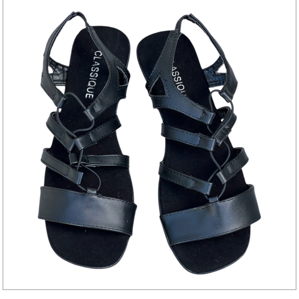 Classique Harper Black Women's Size 7 Stretch Upper 1 1/4" Heel Sandals New - Picture 5 of 11